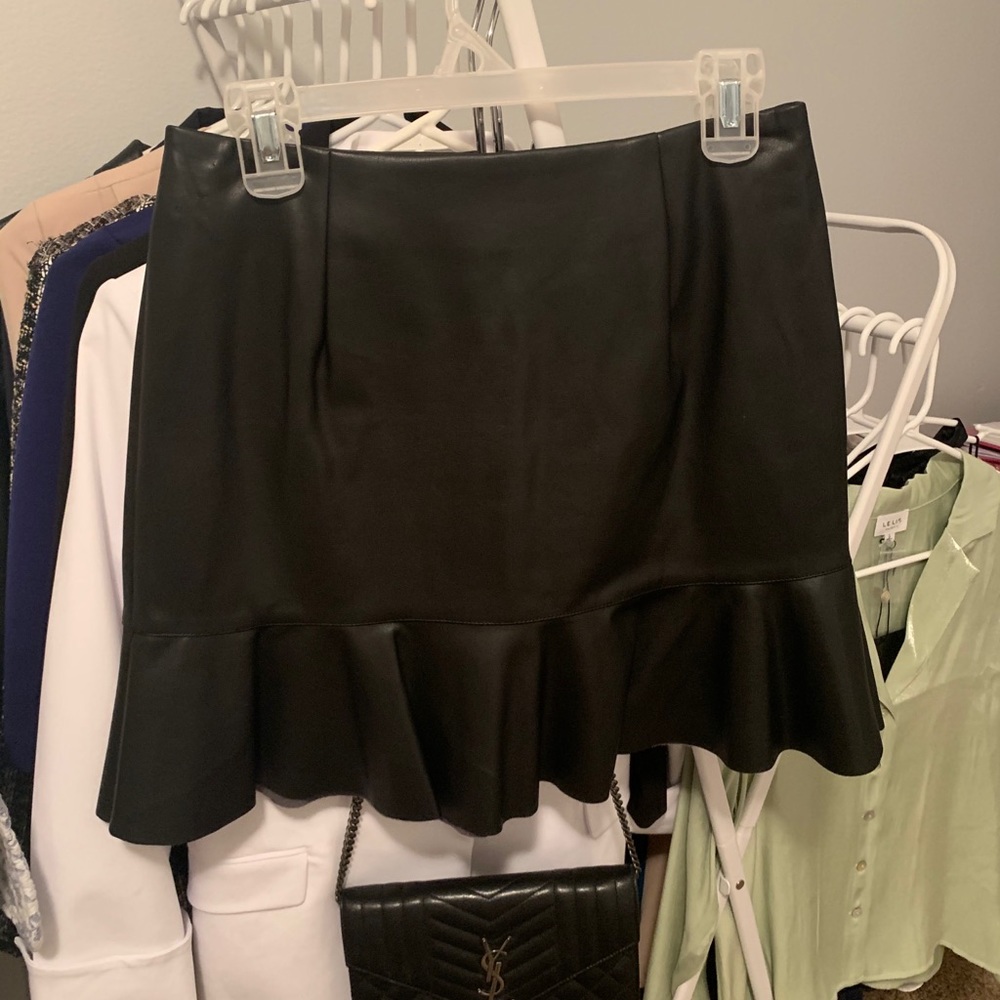 Black Ruffle Leather Skirt